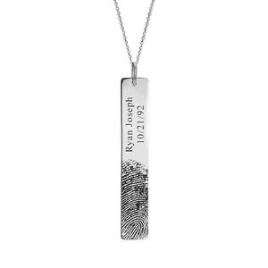 Custom Fingerprint Vertical Tag with Text Charm or Pendant