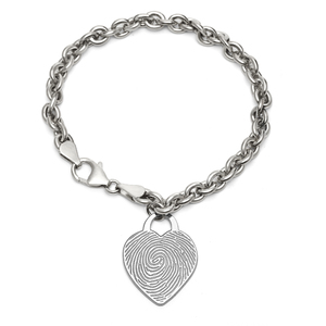 Sterling Silver Custom Fingerprint Heart Bracelet