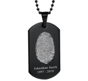 Black Stainless Steel Custom Fingerprint Dog Tag Pendant with Chain