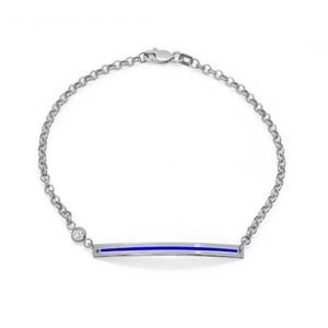 Thin Blue Line Curb Link ID Bracelet with Cubic Zirconia