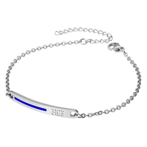 Personalized Thin Blue Line Curb Link ID Bracelet