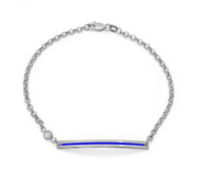Thin Blue Line Curb Link ID Bracelet with Cubic Zirconia