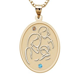 Mother with Two Daughters   Oval Pendant with Birthstones