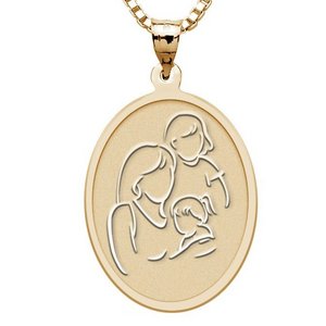 Mother with Two Daughters   Oval Pendant
