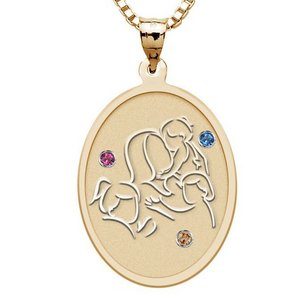 Mother with Three Daughters   Oval Pendant with Birthstones
