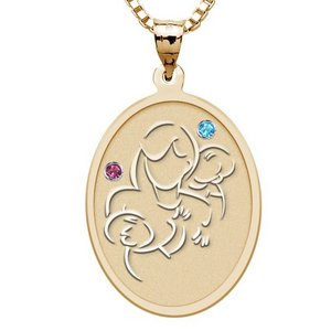 Mother with Two Sons   Oval Pendant with Birthstones