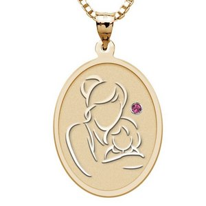 Mother and Daughter   Oval Pendant with Birthstone