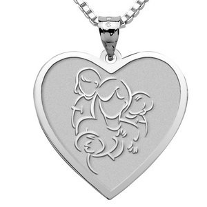 Mother with Daughter and Two Sons   Heart Pendant