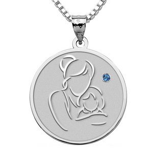 Mother and Daughter   Round Pendant with Birthstone