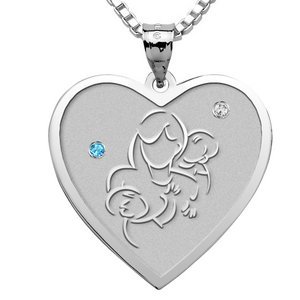 Mother with Two Sons   Heart Pendant with Birthstones