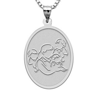 Mother with Three Sons   Oval Pendant