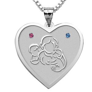 Mother with Son and Daughter Heart Pendant w  Birthstones