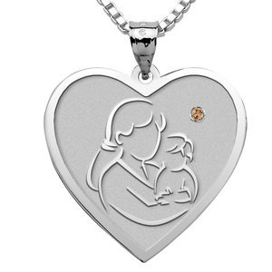 Mother and Son    Heart Pendant with Birthstone