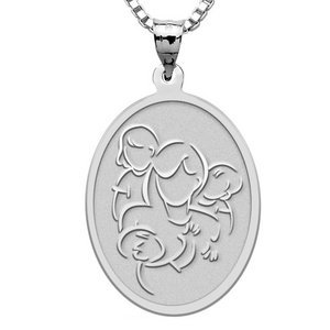 Mother with Daughter and Two Sons   Oval Pendant