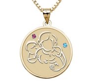 Mother with Son and Daughter   Round Pendant w  Birthstones