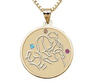 Mother with Three Daughters   Round Pendant with Birthstones