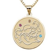 Mother with Three Sons   Round Pendant with Birthstones