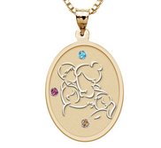 Mother with Son and 2 Daughters Oval Pendant with Birthstones