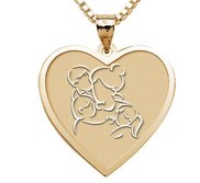 Mother with Son and 2 Daughters Heart Pendant