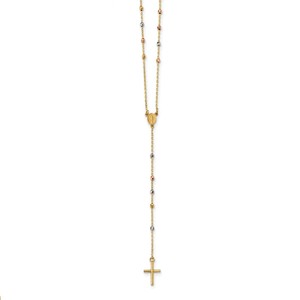 14k Tri Color Polished Miraculous 24 inch Rosary