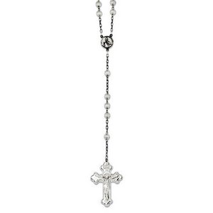 Sterling Silver  Corraguated  Rosary Necklace  with Sacred Heart of Jesus