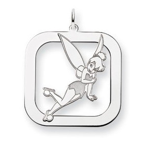 Sterling Silver Tinker Bell Two Layer Square Charm