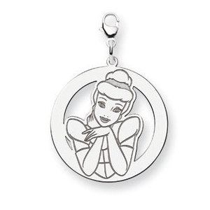 Sterling Silver Cinderella Lobster Clasp Round Charm