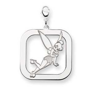 Sterling Silver Tinker Bell Two Layer Lobster Clasp Square Charm