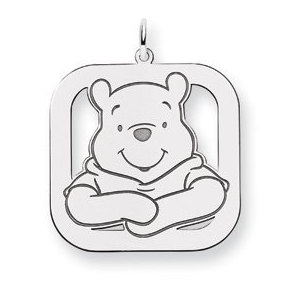 Sterling Silver Winnie the Pooh Large Square Charm