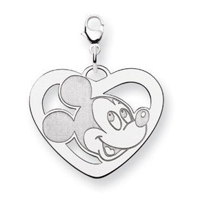 Sterling Silver Disney Mickey Mouse Heart Lobster Clasp Charm