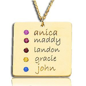 Posh Mommy     with Five Birthstones Square Pendant