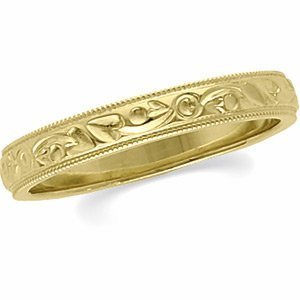 14k Yellow Gold 3mm Hand Engraved Fancy Wedding Band