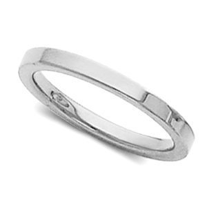 14k White Gold 2mm Flat Polish Finish Wedding Band