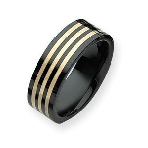 Ceramic Black with 14k Inlay 8mm Polished Band