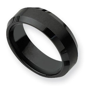 Ceramic Black 8mm Beveled Edge Brushed and Polished Band