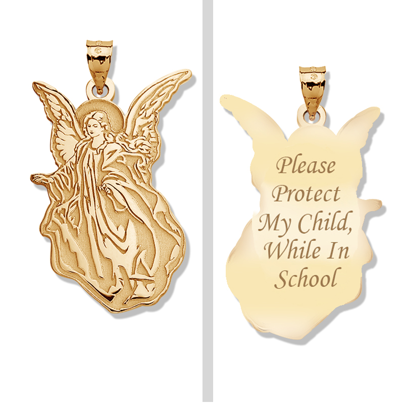 PicturesOnGold.com Guardian Angel Protect My Child Double Sided Medal 14K Yellow or White Gold or Sterling Silver 