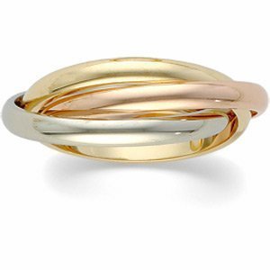 14k Tri Colored Gold Polished Rolling Ring Wedding Band