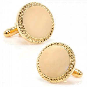 Engravable Gold Plated 14K Round Cufflinks