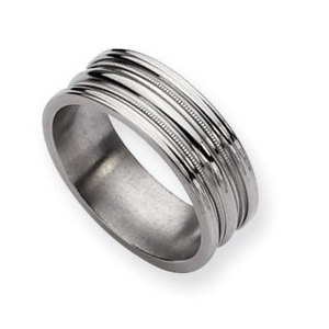 Titanium Grooved and Beaded 8mm Polished Wedding Band
