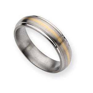 Titanium 14k Gold Inlay 6mm Brushed and Polished Wedding Band