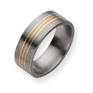 Titanium 14k Gold and Sterling Silver Inlay 8mm Satin Wedding Band