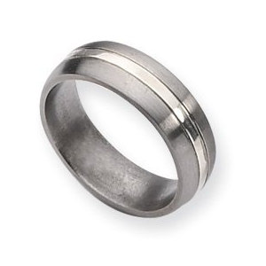 Titanium Grooved 7mm Satin and Sterling Silver Polished Wedding Band