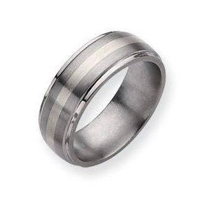 Titanium Sterling Silver Inlay 8mm Brushed and Polished Wedding Band