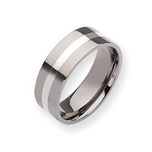 Titanium Sterling Silver Inlay 8mm Polished Wedding Band