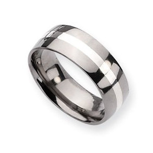 Titanium Sterling Silver Inlay 8mm Polished Round Wedding Band