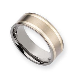 Titanium Sterling Silver Inlay Flat 8mm Satin Wedding Band