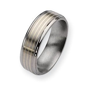 Titanium Sterling Silver Inlay 7mm Brushed and Polished Wedding Band