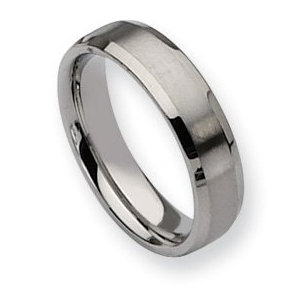 Stainless Steel Beveled Edge 6mm Brushed and Polished  Wedding Band