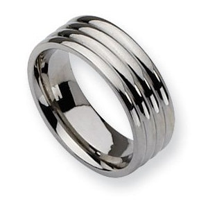 Stainless Steel Grooved 8mm Polished Wedding Band
