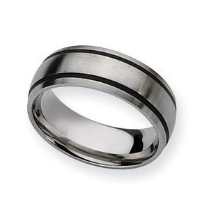 Stainless Steel Black Accent 8mm Satin Wedding Band